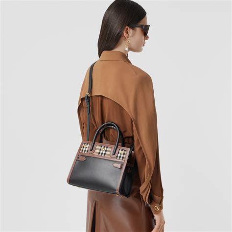 burberry mini leather and vintage check title bag|Check Mini Bag in Black/calico .